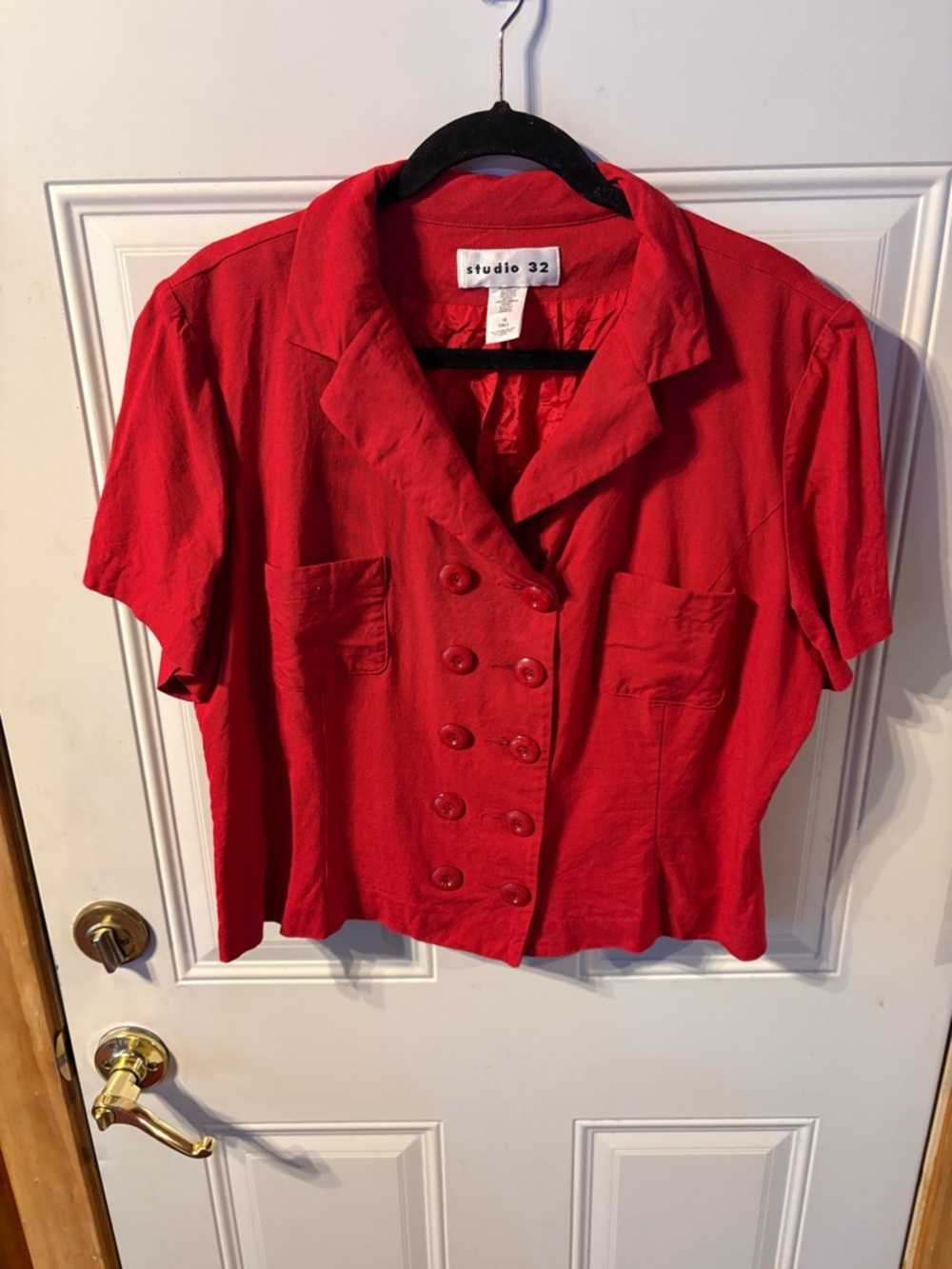 Studio 32 Red Short Sleeve Double-Breasted Button Front Top 18 Tall